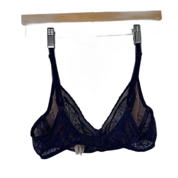 Simone Perele Lace Underwire Bra Navy Blue Size 34C Sheer Floral Lingerie - Picture 2 of 7